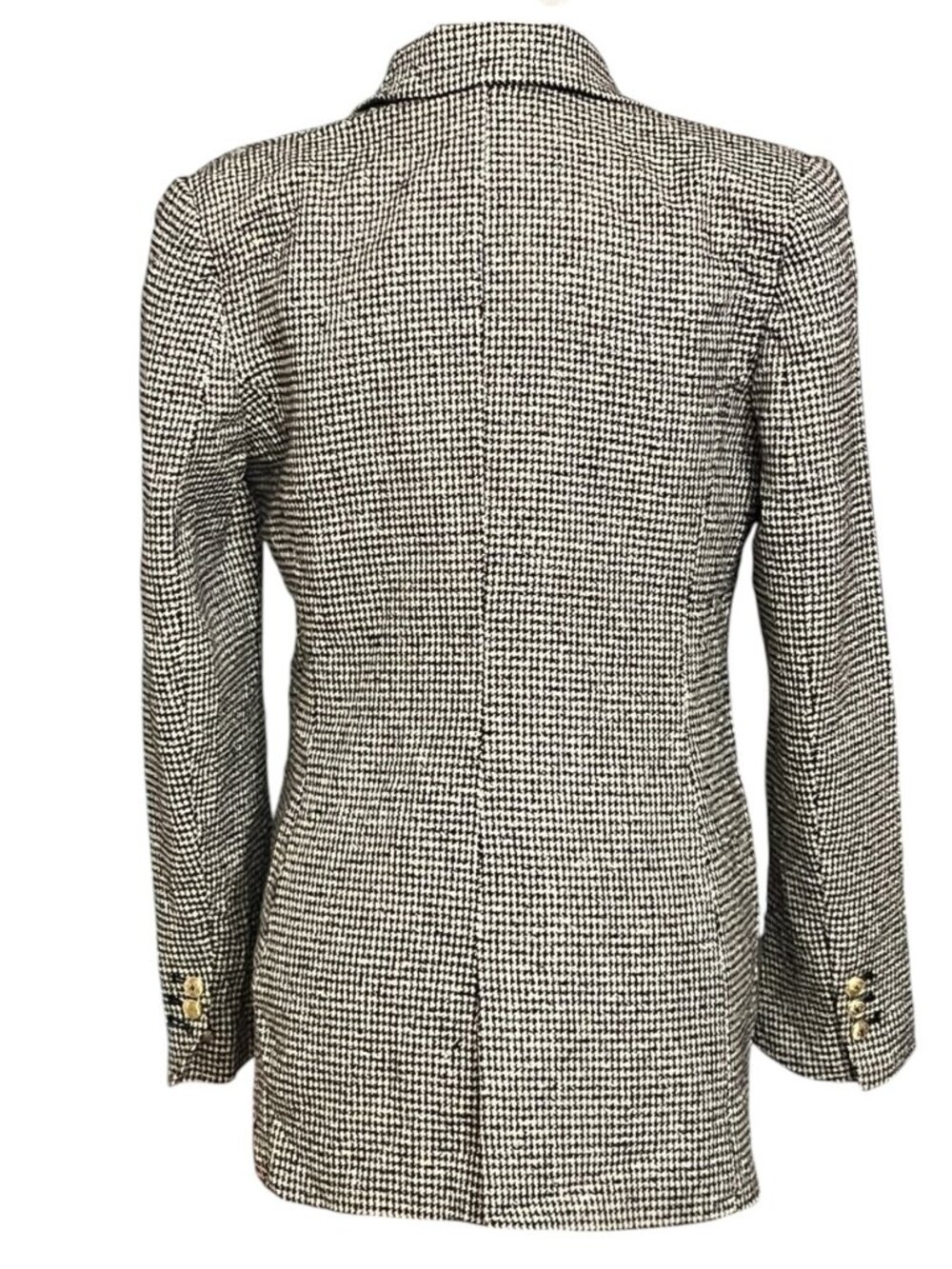 ZARA Houndstooth Blazer Womens Small Double Breasted Gold Button Tailored Tweed - Picture 4 of 15